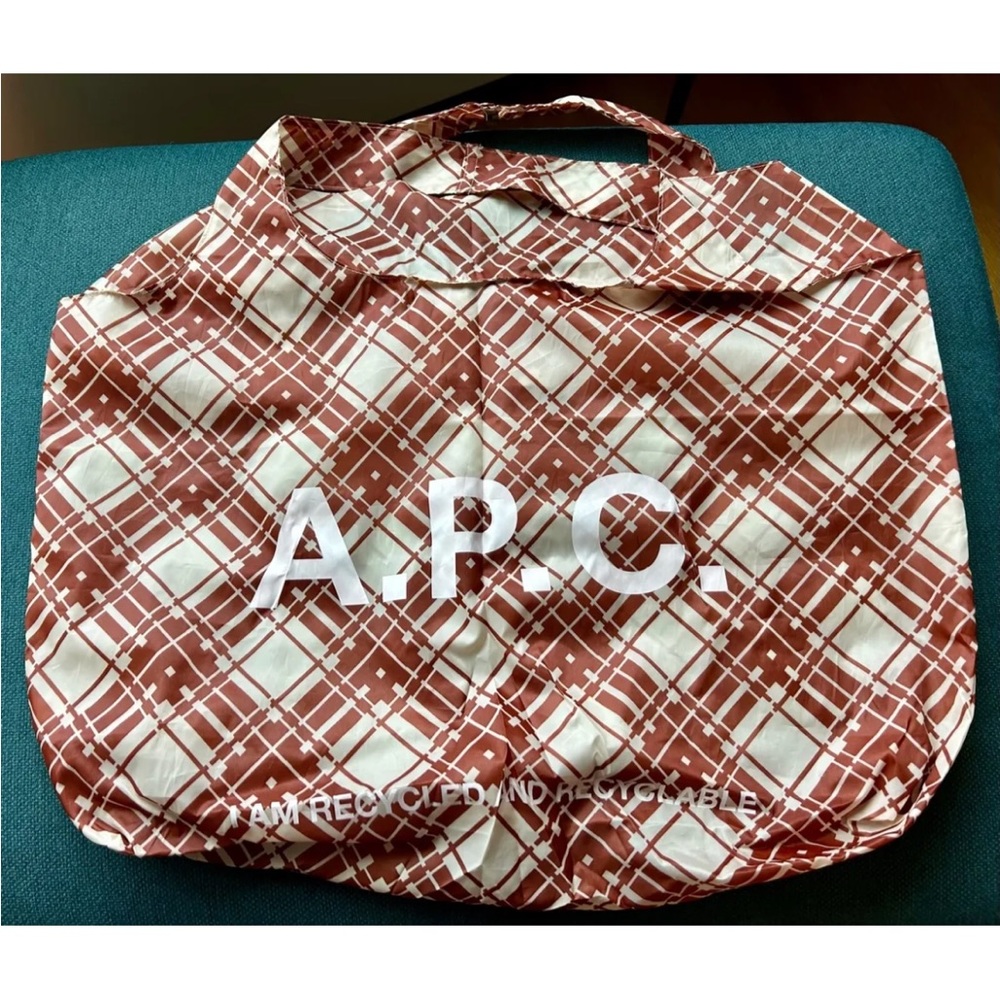 A.P.C. Tote Shopping Bag Reusable Brown Plaid Polyester Paris Exclusive